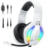 Krysenix PG1 RGB Gaming Headset für PS4/PC/Xbox, PS5 Headset mit Mikrofon, Gaming Kopfhörer mit Mikrofon, Noise Cancelling Kopfhörer mit 3.5mm Klinke Weiß/Schwarz