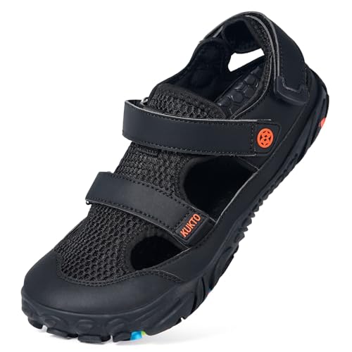 Hsyooes Herren Barfußschuhe Damen Sportsandalen Weit Strandschuhe Verstellbare Zehenschuhe Wasserschuhe Rutschfest Schnell Trocknend Surfschuhe Schwarz EU43=Hersteller 44