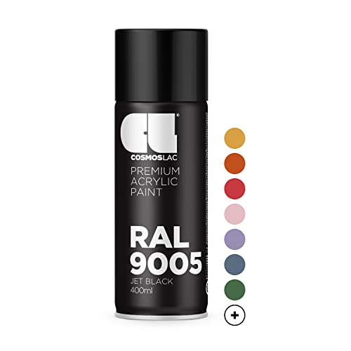 COSMOS LAC Sprühlack schwarz, matt - Spraydosen Sprühfarbe DIY Lack Acryllack Spray Farbspray Sprühdose Lackspray Farbe für Kunststoff, Metall, UVM. (RAL 9005 - schwarz matt)