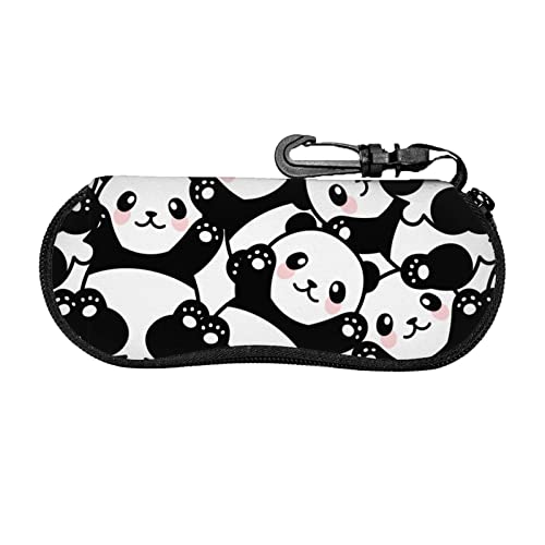 SMAZDFXX Brillenetui mit süßem Panda-Reißverschluss, lässig, ultraleicht, tragbar, weiches Neopren-Sonnenbrillenetui mit Karabiner