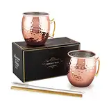 IRONABLE Moscow Mule Becher |550ML Cocktail Kupferbecher | Moscow Mule Becher 2er Set | mit 2 Kupferbecher | 2 Trinkhalme | 1 Strohbürste | Perfekt für Zuhause | Bar | Party