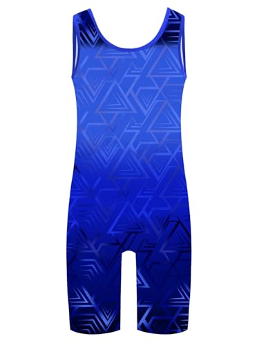 Eandarui Kinder Junge Fahrradtrikot Geometrisch Print Sport Overall U-Ausschnitt Jumpsuit Ärmellos Gymnastik Trainingsanzug Sportwear Blau 170