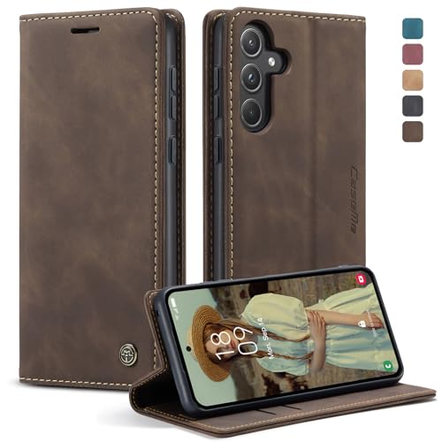 KZB Handyhülle für Samsung Galaxy A55 5G Hülle Premium Lederhülle Klappbar Flip Case Tasche Magnet Kartenfach Standfunktion Klapphülle Schutzhülle für Samsung Galaxy A55 - Kaffee