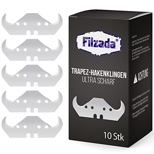 Filzada® 10x PROFI Hakenklingen für Teppichmesser - Ultra scharfe Teppichmesser Hakenklingen - 0,65 mm stark