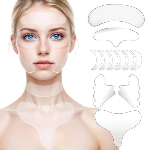 Dimeho 11 Stück Neck Wrinkle Patches Anti-Falten Silikon Stirnfaltenmaske Chest Wrinkle Pads Augenpad für Pralle Halsfalten Hautlinien Schönheits Augenpflegecreme Applikator über Nacht Während