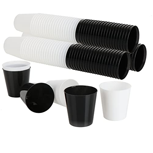 com-four® 120x Schnapsbecher Mehrweg - Schnapsgläser - Shotglas für Party, Camping und unterwegs - wiederverwendbar und spülmaschinengeeignet (120 Stück - schwarz + weiß)