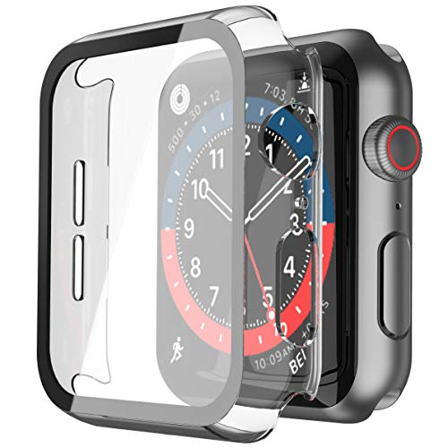 Misxi Transparent Hard Hülle Mit Glas Displayschutz Kompatibel mit Apple Watch Series 6 / SE/Serie 5 / Series 4 40mm, 2-Stück