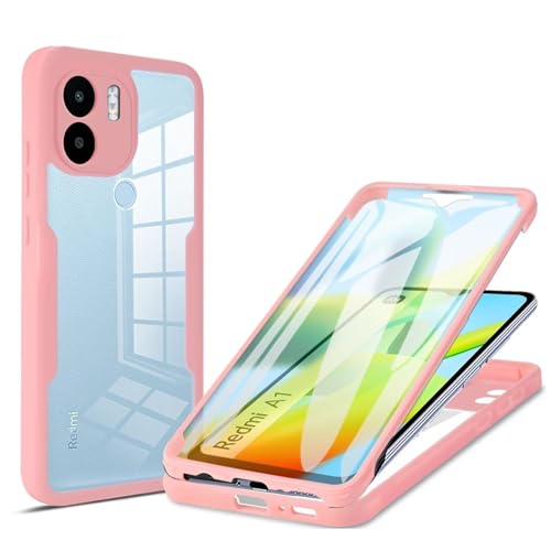 Rnrieyta Miagon 360 Grad Hülle für Xiaomi Redmi 9C,Ganzkörper Schutzhülle mit Eingebauter Displayschutzfolie Full Body Silikon Case Durchsichtige Bumper,Rosa