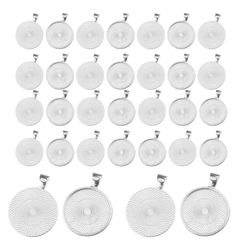 SpetngSake 40 Stück Rund Anhänger-Tablett, 25mm Zinklegierung Cabochon Rohlinge, Silber Flacher Runder Lünette Anhänger Basis, für DIY Handwerk Foto Schmuck Schlüsselanhänger Machen Handwerk