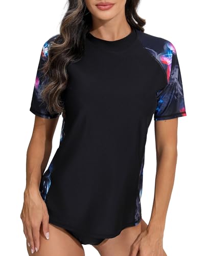 Halcurt UV Shirt Damen Rash Guard Kurzarm UPF 50+ Schwimmshirt Schnell Trocknender Badeshirt UV Schutz Bademode L