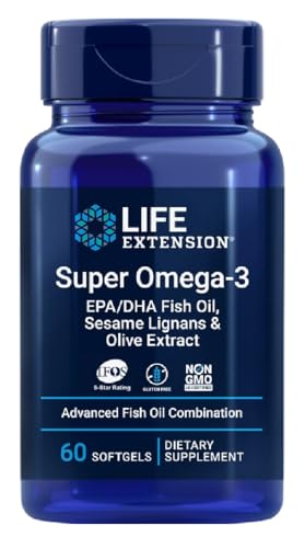 Life Extension - Super Omega-3 EPA/DHA mit Sesam Lignanen & Olivenextrakt | Hochdosierte Omega-3-Fettsäuren für Herzgesundheit und Gelenkfunktion - 60 Softgels