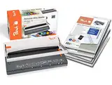 Peach Draht Bindemaschine - Personal Wire Binder DIN-A4 - bindet 60 Seiten - inkl. 5x PW079-07 Wire Binding Combi Box - 5x20 Binderücken Silber - Deckblätter - 6 Blatt Stanzkapazität - PB300-15P