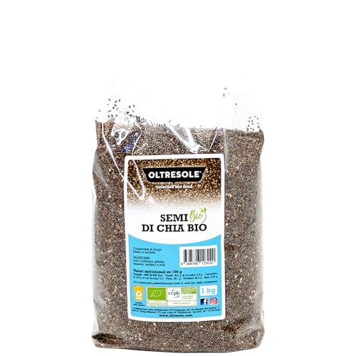 Oltresole - Bio Chia Samen 1 kg - rohe Bio-Samen, Protein-Supernahrungsmittel ohne Zusatzstoffe, Quelle von Eiweiß und Ballaststoffen, ideal für Müsli und Salate