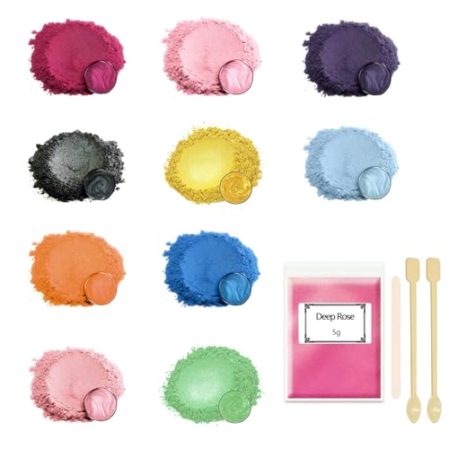 Ovaletta 10 Epoxidharz Farbe 5g, Mica Powder, Kerzen Selber Machen Set, Farbpigmente für Gießpulver, Badebomben Selber Machen, Diy Pigmentpulver für Seifenfarbe, Kerze, Kosmetischer, Schleim