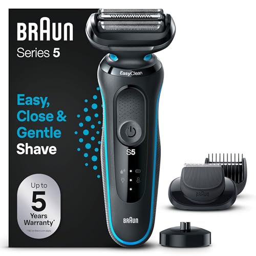 Braun Series 5 Elektrorasierer mit EasyClick Barttrimmer Aufsatz, Rasierer Herren Elektrisch Ladestation, EasyClean, Wet & Dry, Geschenk Mann, Made in Germany, 51-M4500cs, mintgrün