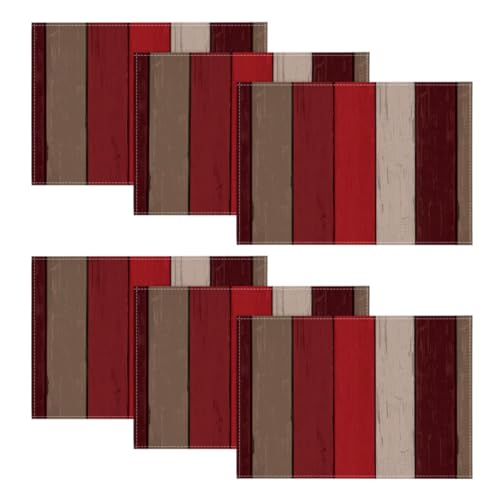 Artoid Mode Rot Planken Antik Alt Rustikal Holz Platzsets 6er Set, 30x45cm Urlaub Tischsets Waschbar Platzdeckchen Küche Party Deko