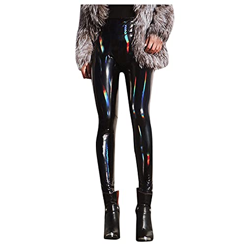 Bonding Top Ledermode Sexy Leggings Damen Hoher Bleistift Lederhose Taille Hose Leggings Dünne Hose Leggings Rockig Damen (Black, XL)