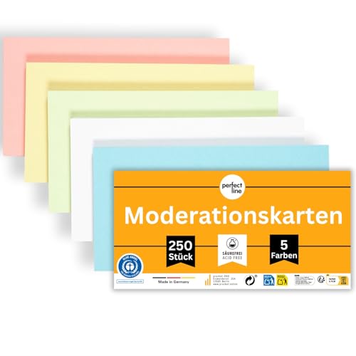 perfect line - 250 Moderationskarten, Light-Farben, Recycling-Karton 20 x 10,5 cm, Premium Qualität, Extra-Stark, Made in Germany, Blauer Engel zertifiziert