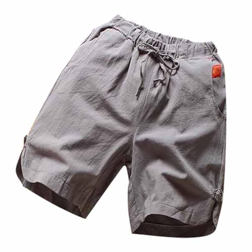 QWUVEDS Herren Casual Shorts Baumwolle Leinen Slim Herren Viertelhose Leinen Strandhose Lose Trainingshose Protektoren Shorts Herren Radhose Herren Kurze Hosen Herren Sport (Grey, M)