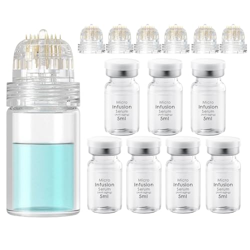 Microneedling Infusionssystem Set, Micro Microneedle Infusionssystem inklusive Hydra-Nadel 0,5 mm 1 Stk., 6 Ersatznadeln und 7 Anti-Aging Serum Ampullen 5 ml, Anti-Aging Lösung Behandlung