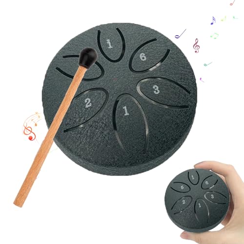 Zungentrommel Steel Tongue Drum,6 Töne Handpan Instrument Stahlzungentrommel 3 Zoll,Steel Pan Töne Schlaginstrument,Hand Pan Drum für Meditation Yoga Klangheilung für Anfänger und Kinder(Schwarz)