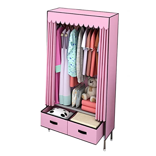 Kleiderschrank aus Stoff,Tragbarer Kleiderschrank, Stoff-Kleiderschrank mit Kleiderstange und 2 Schubladen, Faltbarer Kleiderschrank-Aufbewahrungsorganisator, Pink-70 x 48 x 165 cm (Color : Roze, SI