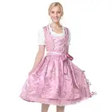 Angenster Dirndl Damen Midi, Oktoberfest Damen Outfit Trachtenkleid Damen Dirndl Rosa mit Kleid Bluse Schürze, Elegantes Dirndl Edelnice Dirndl für Damen, Bayerisches Dirndl-Komplettsets (Rosa, XL)