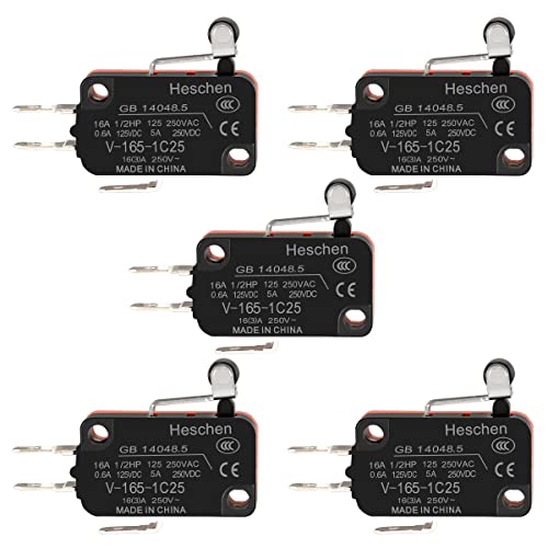 Heschen Mikroschalter, V-165-1C25, SPDT, kurzer Rollenhebel, 16A 250VAC, 5 Stück