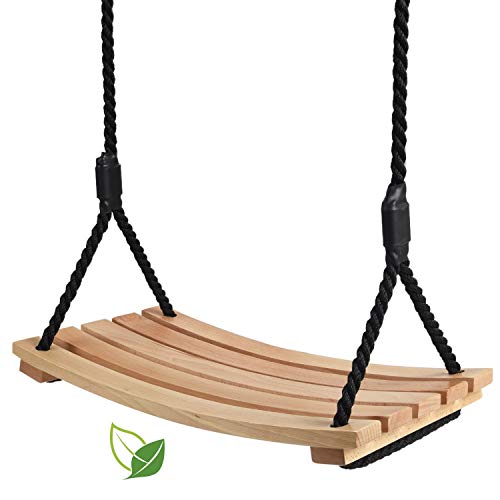 Jecxep Holz Schaukel, bogenförmige wasserdichte Schaukel, Garten, Hof, Innen- und Outdoor Holz Schaukel Set für Kinder Erwachsene Kinder (50 x 25 x 3.4 cm, schwarz)