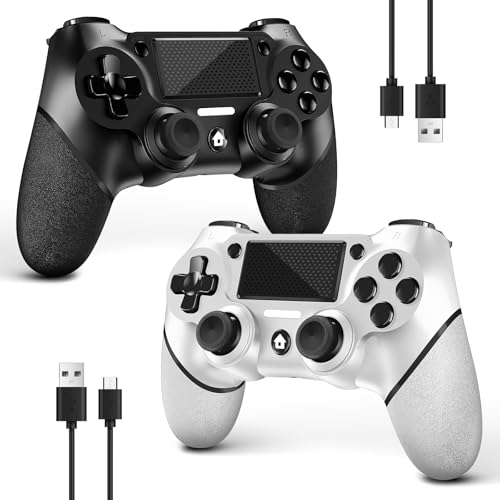 AceGamer 2 Pack für PS4 Controller, Wireless Controller für PS4/Pro/Slim/PC, mit rutschfestem Griff von beiden Seiten und 2 USB-C Kabel! (Schwarz und Weiß)