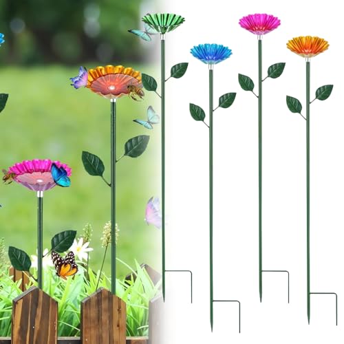 4 Stück Bienentränke für Den Garten, Insektentränke Metall Blütenform mit Erdungsstecker, Insekten Tränke Bereitstellung einer sicheren Trinkwasserquelle für bestäubende Bienen