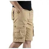 Generico Kurze Hose für Herren, Vintage, lässig, leicht, atmungsaktiv, bequem, kurze Hose, Leinen, Baumwolle, mit Taschen, klassisch, Sommer, Cargo, Arbeitsshorts, Tennis, Fitnessstudio, Urlaub, 01