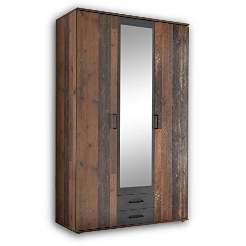 CHICAGO Eleganter Kleiderschrank mit viel Stauraum - Vielseitiger Drehtürenschrank in Old Style & Betonoxid Optik - 120 x 197 x 54 cm (B/H/T)