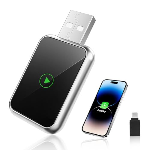 Wireless Carplay Adapter, Mini-Stick zum Umwandeln von Kabelgebundenem CarPlay in Kabellos, Unterstützt alle Autos mit Original CarPlay, Kompatibel mit iPhone (iOS 10+), USB C/A, Stabiler