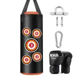 JUOIFIP Boxsack Hängend Set, Boxsack Kinder 60 cm, Microfiber Leder Schwere Tasche für das Training Kickboxen Fitness MMA Grappling Muay Thai Karate