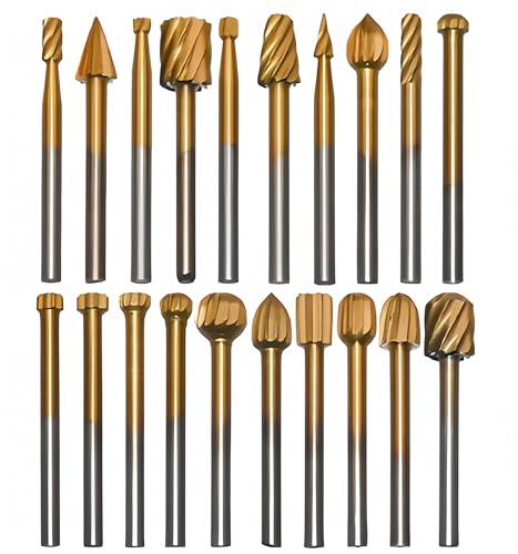 Hartmetall Frässtifte Set 20 Stück - Rotationsfräser Fräser Set Hartmetallfräser mit Doppelschnitt Metall Holz Rotary Frässtifte mit 3mm Schaft für Schleifen Schnitzen Metallpolieren Bohren