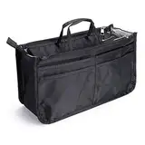 IGNPION Bedruckter Einsatz Handtasche Geldbörse Organizer 13 Taschen erweiterbar Liner Bag Pouch Reißverschluss Tote Organizer Wickeltasche Einsatz mit Griff (29x16x9cm) (schwarz)