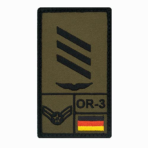 Café Viereck ® Hauptgefreiter Luftwaffe Bundeswehr Rank Patch mit Dienstgrad - Gestickt mit Klett – 9,8 cm x 5,6 cm – Oliv – Rechte Seite