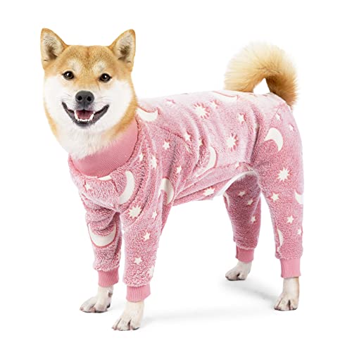 GabeFish Kuscheliger Plüsch-Hunde-Pyjama, Fleece-Schlafanzug für Hunde, weich, langärmelig, vier Beine, niedlicher Einteiler für Haustiere, Rosa, Größe L