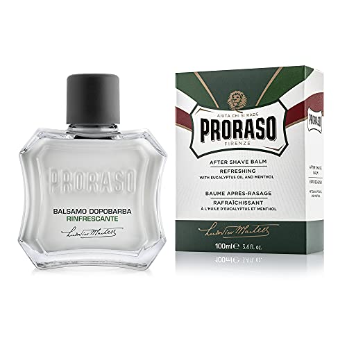 Proraso After Shave Balsam, 100 ml, erfrischendes Aftershave ohne Alkohol mit Eukalyptusöl und Menthol belebt die Haut, Made in Italy, Weiß Grün