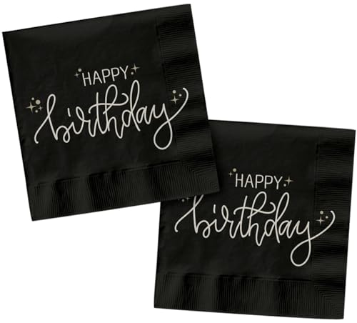 Folat 68683 Geburtstag Dekoration Schwarz, Creme, Champagner Gold - Servietten - Crème Noir - 33 x 33 cm - 20 Stück - EIN schickes und charmantes Happy Birthday Geschirr