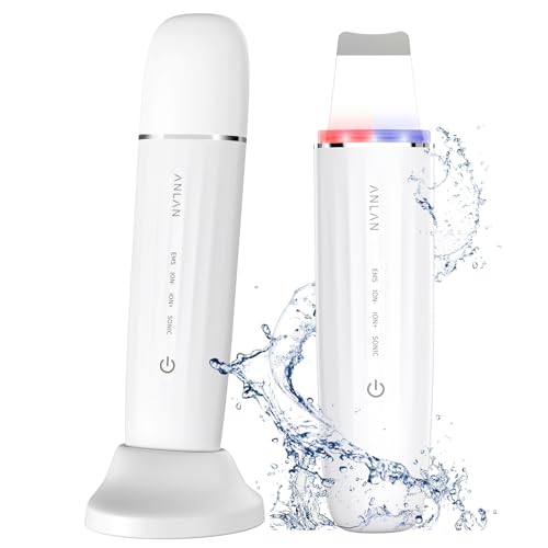 Ultraschallpeelinggerät für Gesicht, ANLAN IPX7 Wasserdicht Ultraschall Skin Scrubber 6 in 1 Gesichtsreinigungsgerät Blau Rotlichtlampe Gesicht Porenreiniger Gesicht mit Type-C Ladebasis