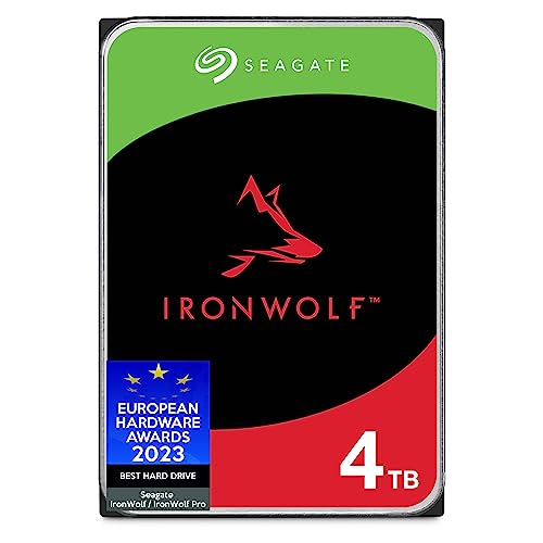 Seagate IronWolf 4TB interne Festplatte, NAS HDD, 3.5 Zoll, 5400 U/Min, CMR, 64 MB Cache, SATA 6GB/s, silber, inkl. 3 Jahre Rescue Service, FFP, Modellnr.: ST4000VNZ06