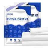 INNOVIO 8-teiliges Einweg Bettwäsche für Reisen – 220x240 cm, inklusive 2 Bettlaken, 2 Bettbezug und 4 Kissenbezüge – Ideale Reisebettwäsche für Hotels, Camping und Unterwegs