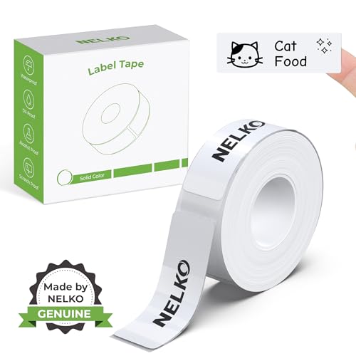Nelko Original P21 Etikettenhersteller-Klebeband, angepasstes Etikettendruckpapier, 14 x 50 mm, standard-laminierter Etikettenersatz, Mehrzweck-Etikettenhersteller, 180 Bänder/Rolle, 1 Rolle, Weiß