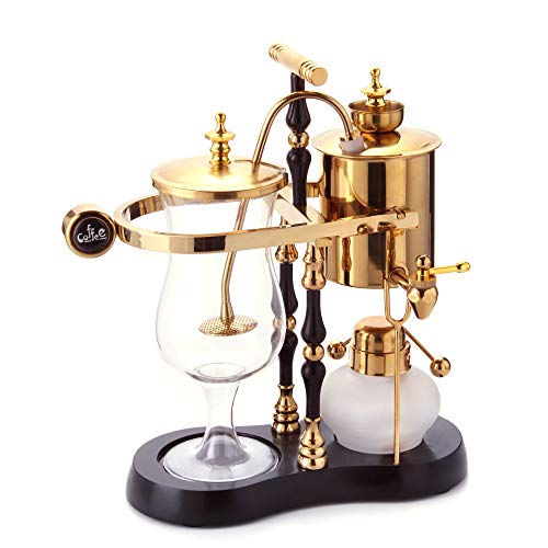 Diguo Belgisch/Belgien Family Balance Siphon/Siphon Kaffeemaschine, eleganter doppelt geriffelter Fulcrum mit T-Griff (Ägyptische Schwarz & Gold)