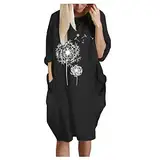 QWUVEDS Kleidung für WomenO-Ausschnitt Long SleeveUrlaubsCasualkleid Blusen Kleid