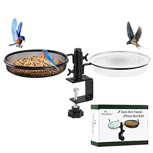 HRAYLTOP Die hängend Vogelfutterspender und Vogeltränke - mit 18cm 2-in-1 Metall Balkonhalterung,Vogelhaus Garten,Vogeltränke Balkon für absorbieren Vogelfutter