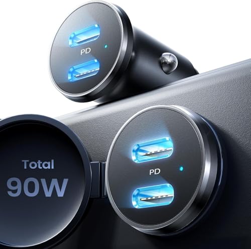 LISEN 90W Superschnelles Laden Zigarettenanzünder USB C, [Mini Titanium & 12v Steckdose Adapter ] KFZ Ladegerät USB C, Car Charger Schnellladung für iPhone 16 15 Pro Max iPad Galaxy S25 S24