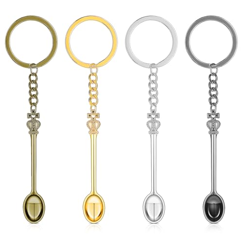 4 Stück Mini Löffel Schlüsselanhänger Legierungslöffel Measuring Spoons,Probenahmelöffel Laborkratzlöffel Mini Spoon,Mini Teelöffel Set,Kronenlöffel Schlüsselanhänger für Mischen Und Probenahme